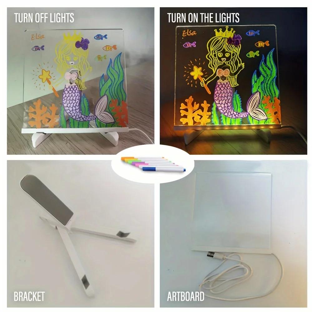 LED Light Up Acrylic Message Board Erasable USB Children's Drawing Board CIY for Birthday Gifts Bar Advertising Boards