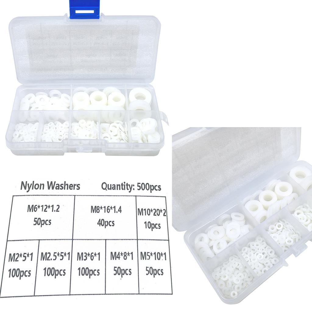 Pack Of 500 Nylon Washers Home Improvement Flat Spacer Pads Nylon Flat Washer Assortment Suitable for Furniture Hardware