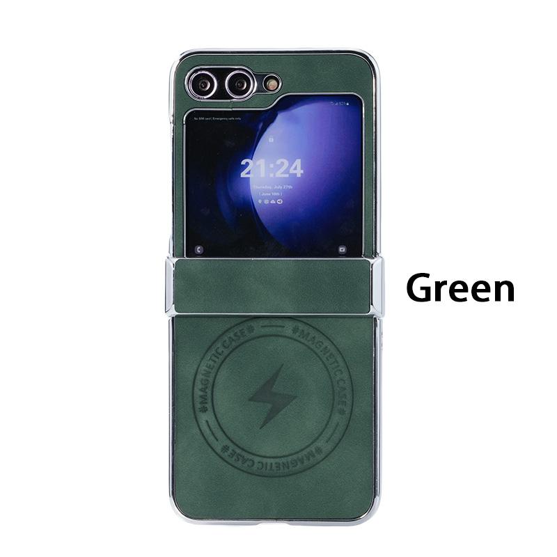 

For Samsung Galaxy Z Flip 7 6 5 4 3 Sheep Leather Plating PC Plain Leather Invisible Magnetic Folding Phone Case For Galaxy Z Flip 7