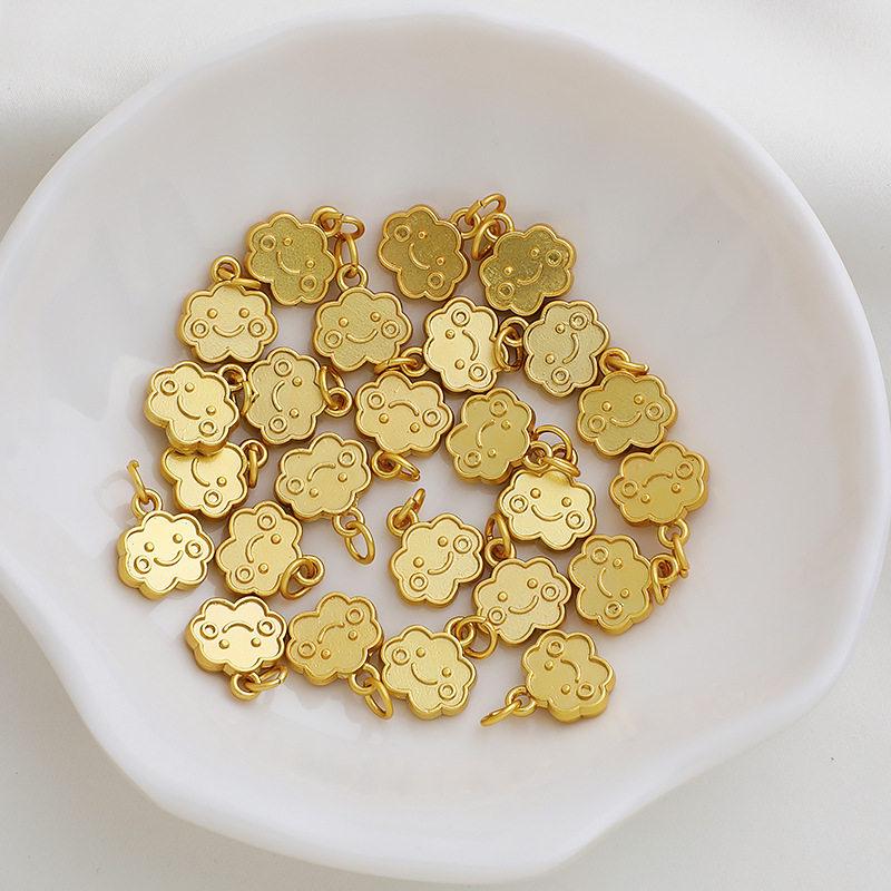 Gold-Plated Double-Sided Smiling Cloud Pendant with Retro Bell - Handmade DIY Jewelry Accessory