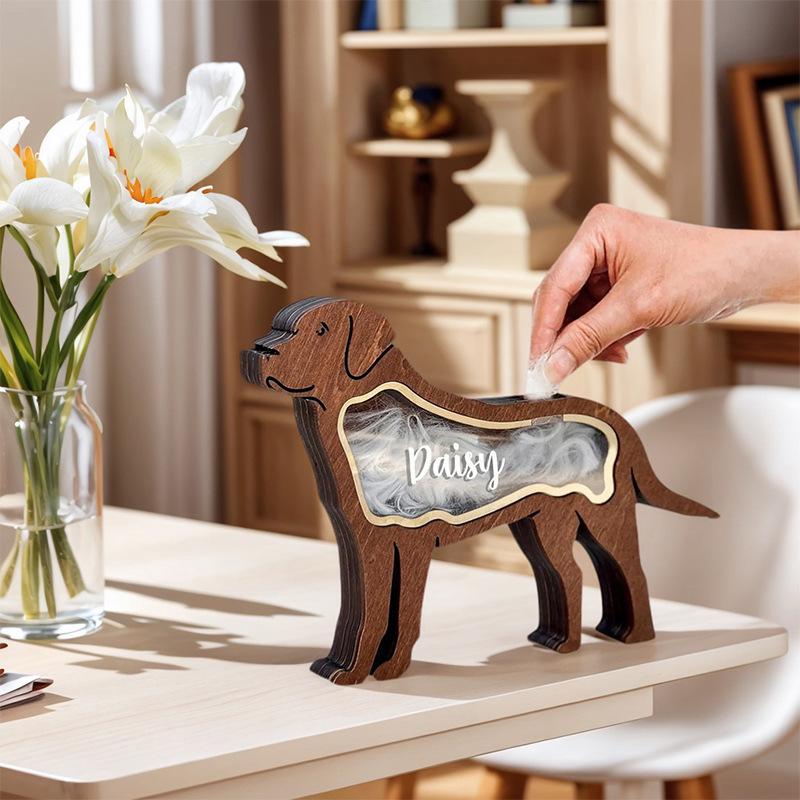 Creative wooden pet fur storage box decoration, creative puppy animal commemorative gift