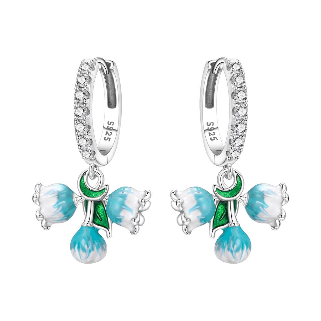 Orstarry 925 Silver Blue Iris Flower Earrings Women Hoop Earring Anniversary Jewelry Trendy Gifts