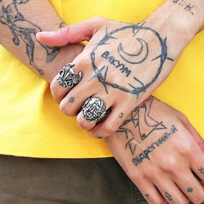 Retro Instant Of Thought God or Devil Ring For Men Handmade Designer Zircon Punk Gothic Open Ring Biker Accessories Unisex Gift