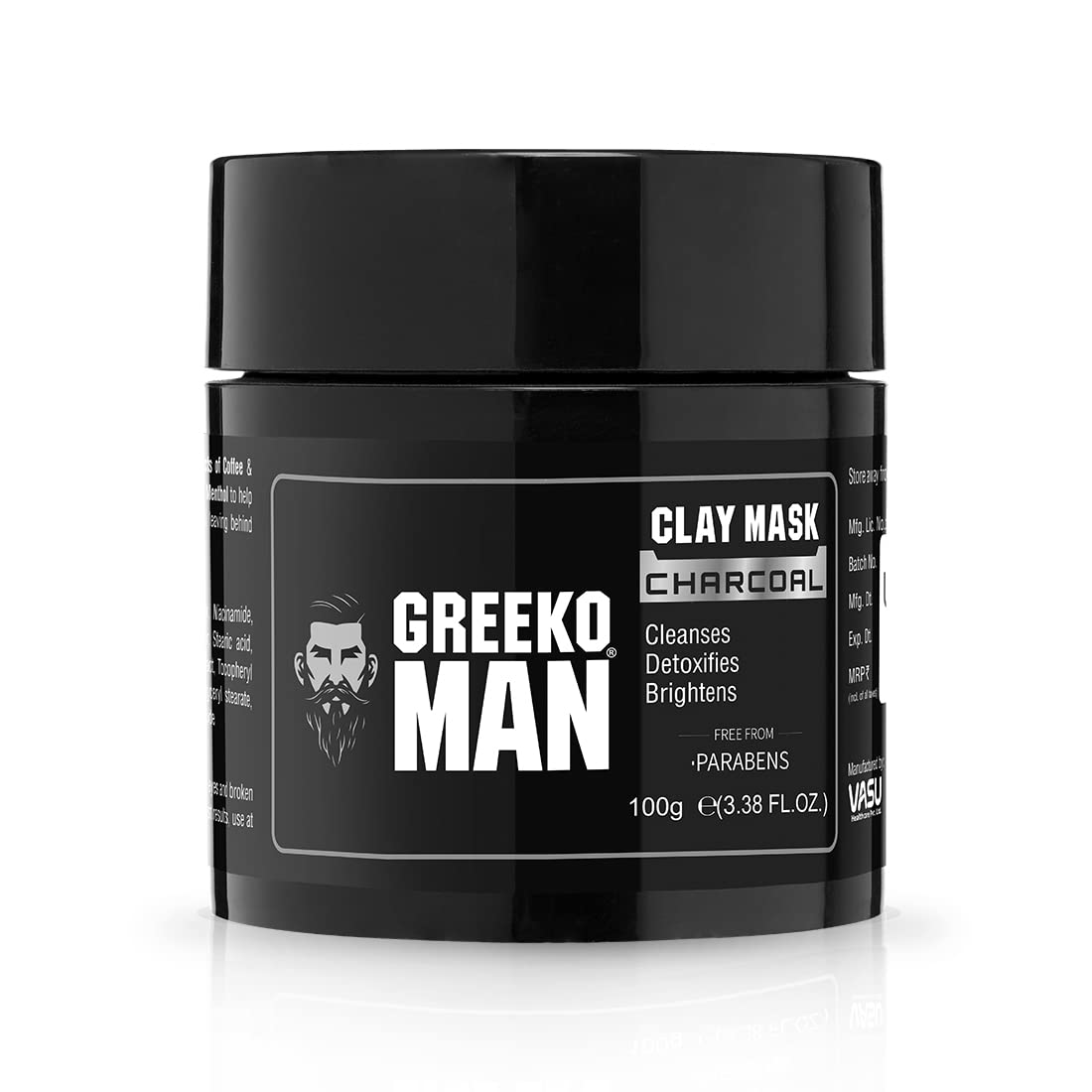 

Vasu Greeko Man Charcoal Clay Face Mask For Oil Control Detox Glow Refreshing Skincare Deep Cleansing Mask 100 g
