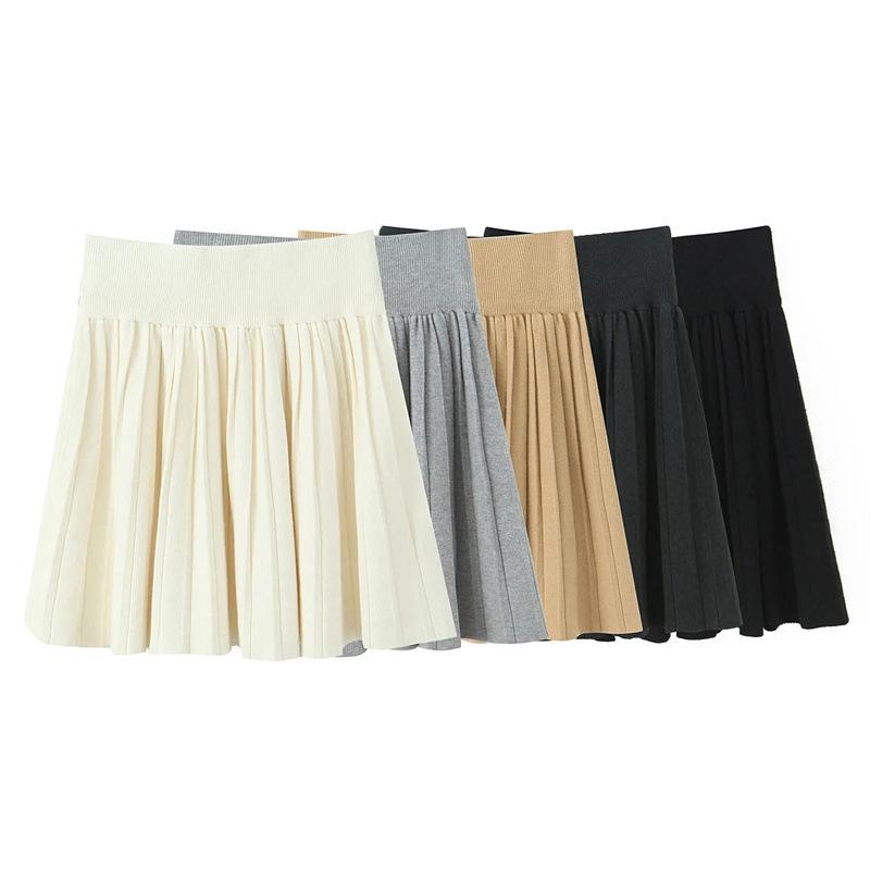 Korean Retro V-Neck Cardigan & High Waist Pleated Skirt Knit Set