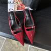 Fashion SUOJIALUN Spring New Women Pointed Toe Sandal Shoes Fashion Shallow Slip On Ladies Elegant Slingback Shoes Thin Low Heel Pumps