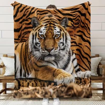 Moderne Decke mit Tigerprint - Weiche atmungsaktive digitale Design-Kuscheldecke für alle Jahreszeiten für Sofa Bett Decke