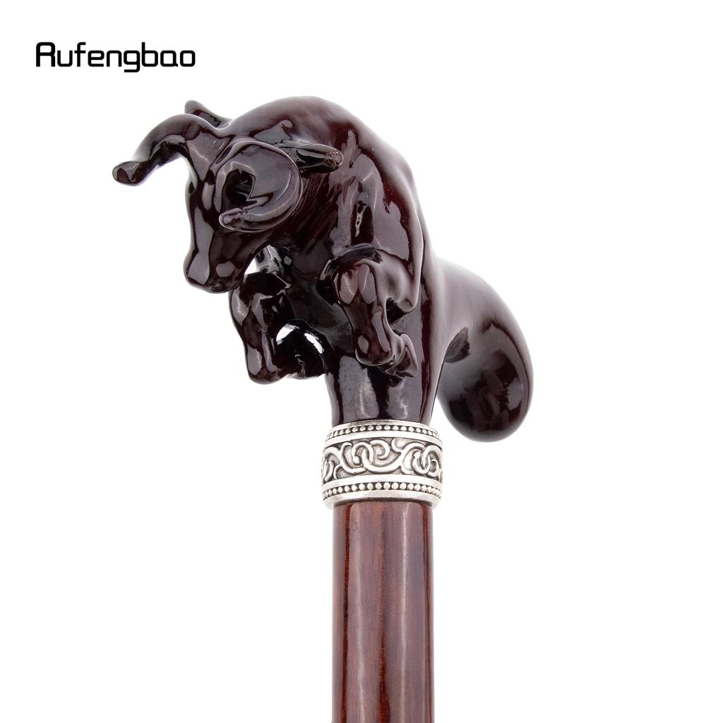 Brown Cow Bullfight Wooden Fashion Walking Stick Decorative Cospaly Cane Halloween Wood Mace Crutch  Wand Crosier 92cm