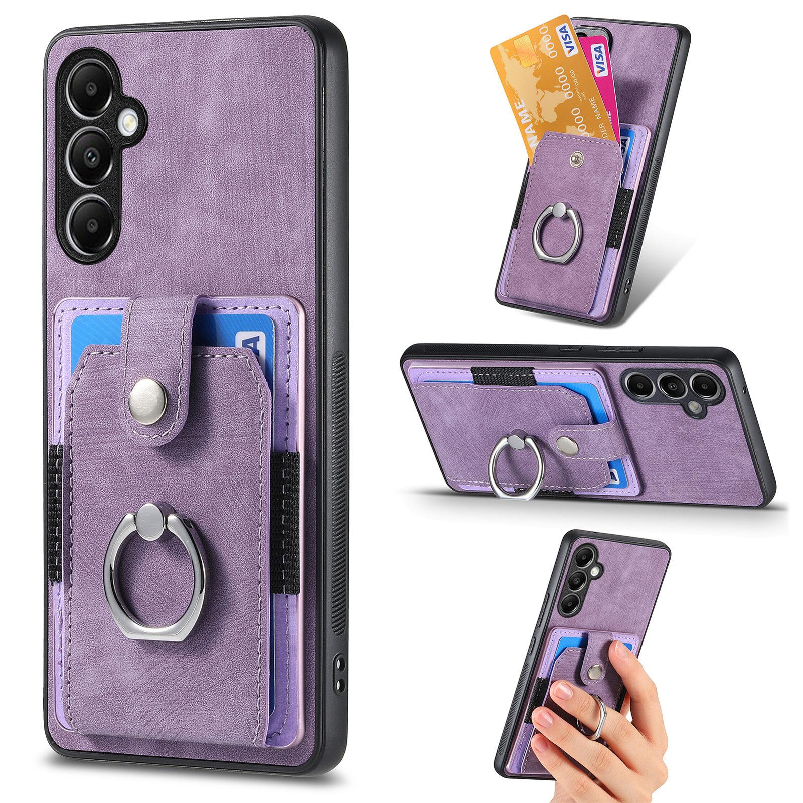 

D2 For Samsung Galaxy A55 5G Phone Protective Case Ring Card Holder Kickstand Protection Cover Purple