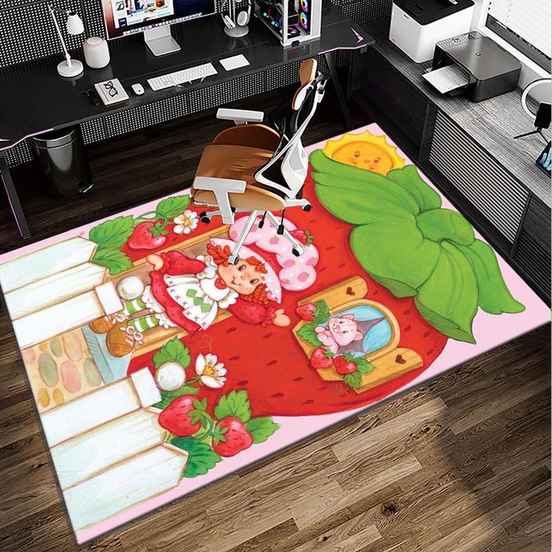 Strawberry Hat And Cat Office Rug Chair Mat, Game Carpet, Suitable for Front Door, Bedroom, Living Room, Desk, Holiday Gift