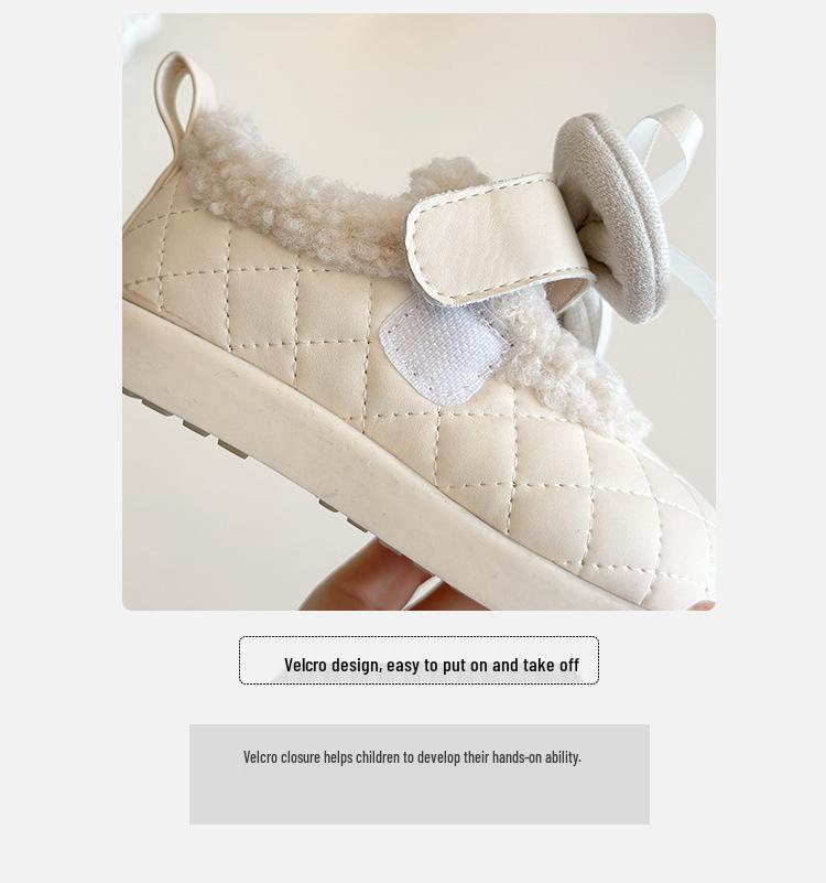 Girls' Winter Cotton Loafers with Bows - Cozy Low-Top Furry Shoes for Toddlers and Kids