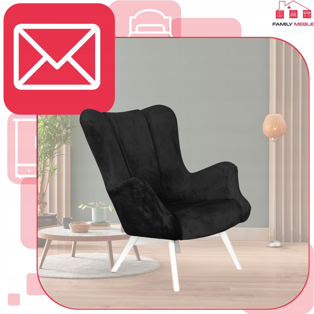 Scandinavian Wing Armchair Vika Family Furniture Shell Shaped Black Velvet