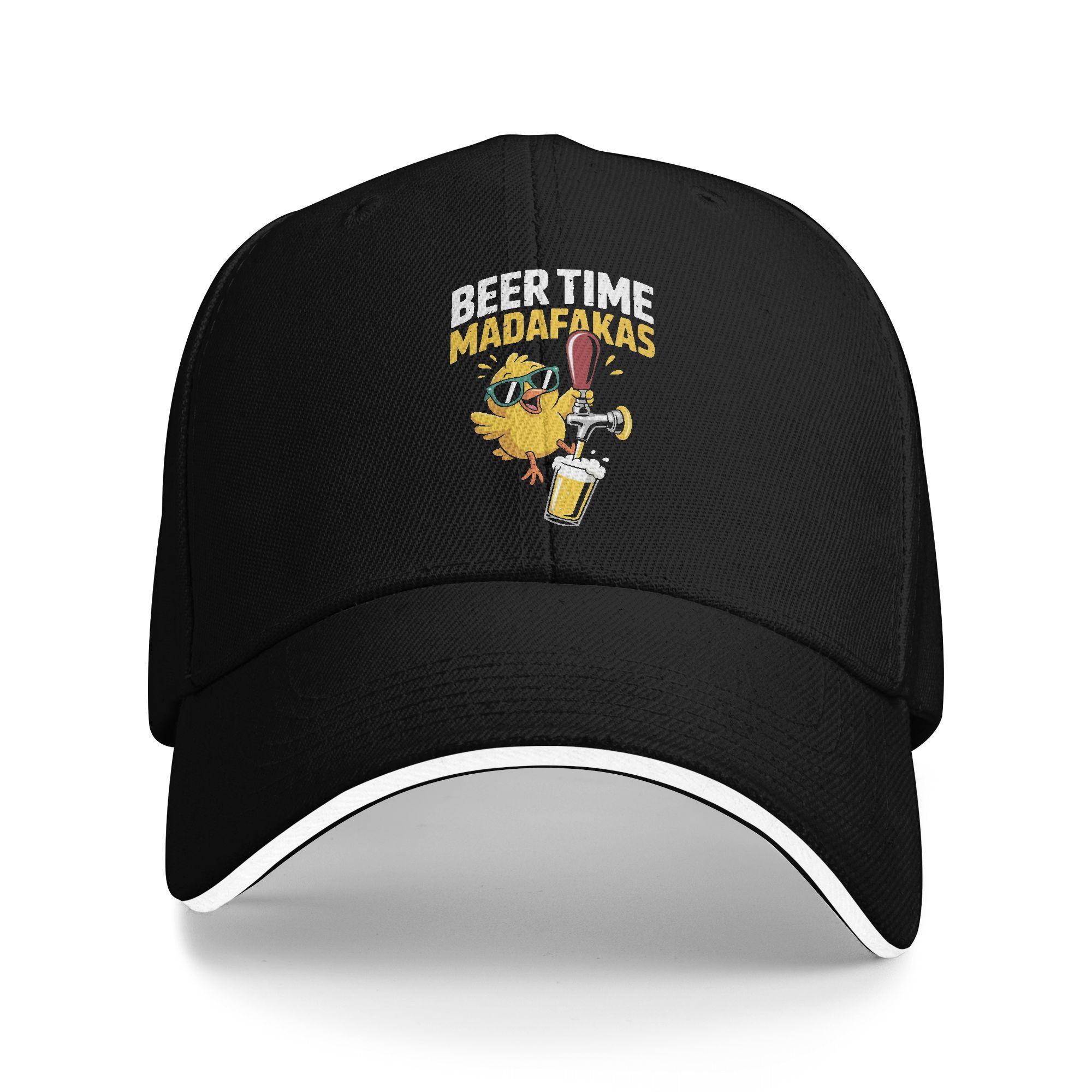 Beer Time Madafakas Funny Glasses Chicken Hold Beer Cap For Unisex Women Cool Baseball Cap Trucker Hat Headewear Adjustable Fit One Size