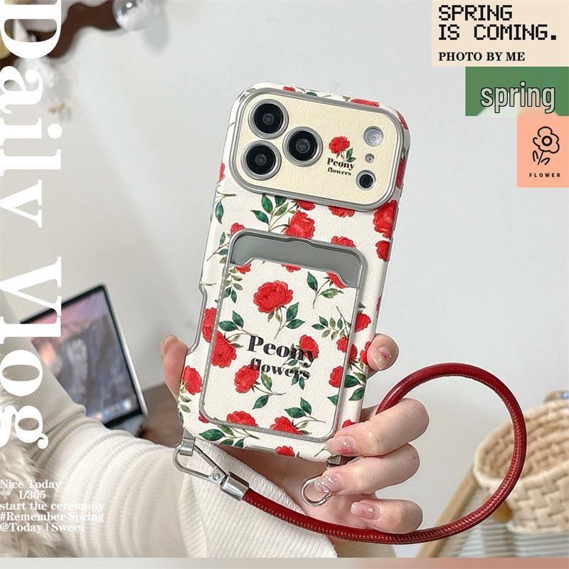 

Early Spring Leaf Rose Card Holder for iPhone 17/16 Pro Max/15/14 Case iPhone 15