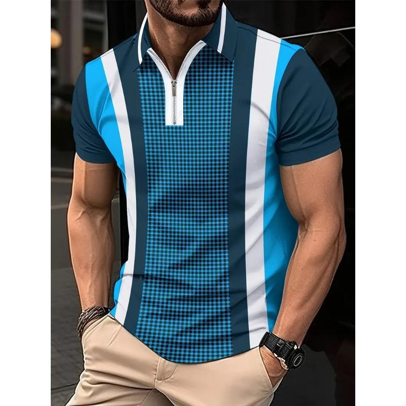 Striped 3D Printed Men'S Rem1 Fashion Casual Lapel Short Sleeve Polo Shirt