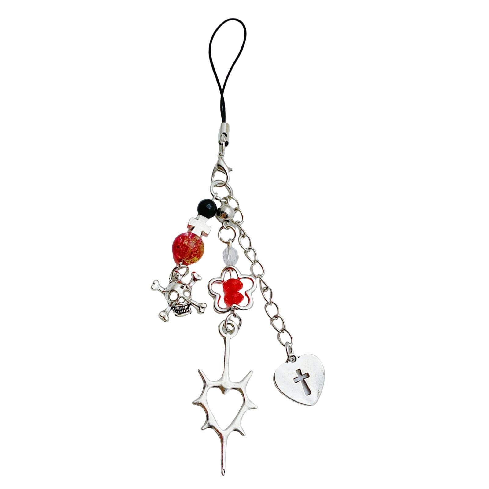 

Ручна робота Намисто для телефону Шарм для сумки для камери Серце Розп яття Квіткова підвіска Брелок Стильна жіноча прикраса для рюкзака червоний