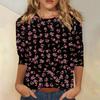 Women's Fashion Casual Three-quarter Sleeve Vintage Floral Print Round Neck Top