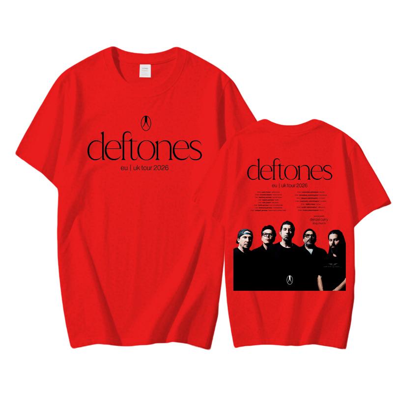 Deftones Т-Ширт TOUR2026 Летний Хип-Хоп Певец Тот же стиль Футболка С коротким рукавом Корейский 100% Хлопок Одежда Женские/Мужские Топы Валентинка Графические футболки XS красный