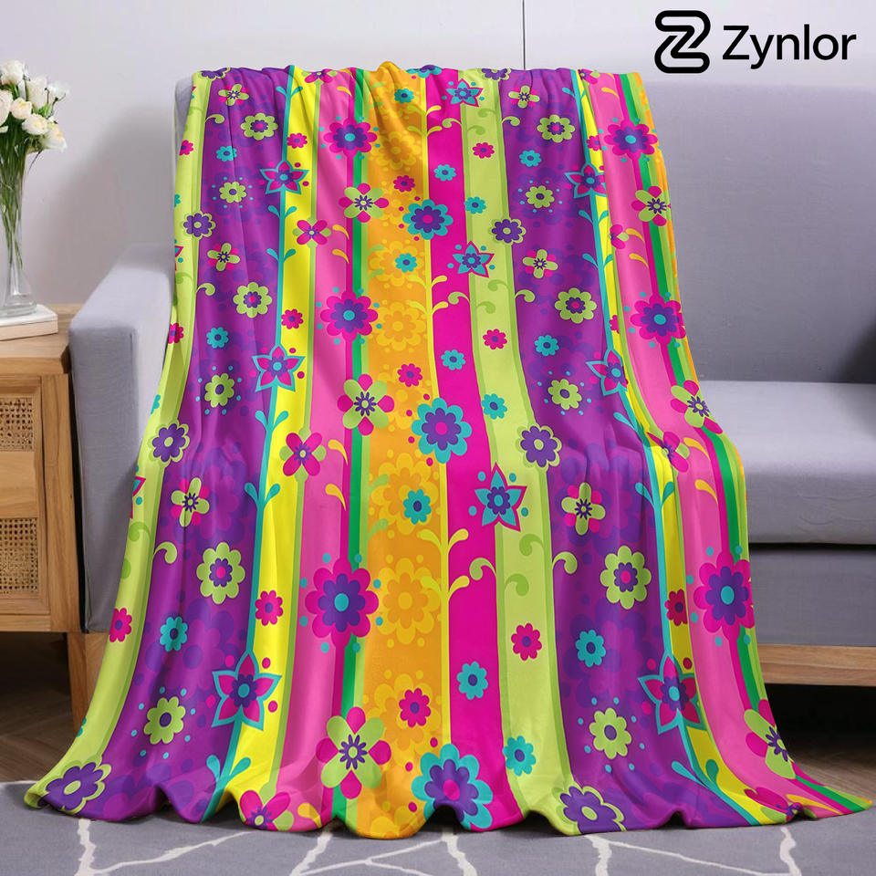 Neon Vertical Floral Lightweight Microfiber Soft Christmas Fleece Blanket Warm Cozy Throw for Bed Sofa Office Travel All Season