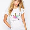 2025 New T Shirt Women Kroean Style Unicorn T Shirt Print Casual White Short Sleeve For Women Cute Cartoon T-Shirt