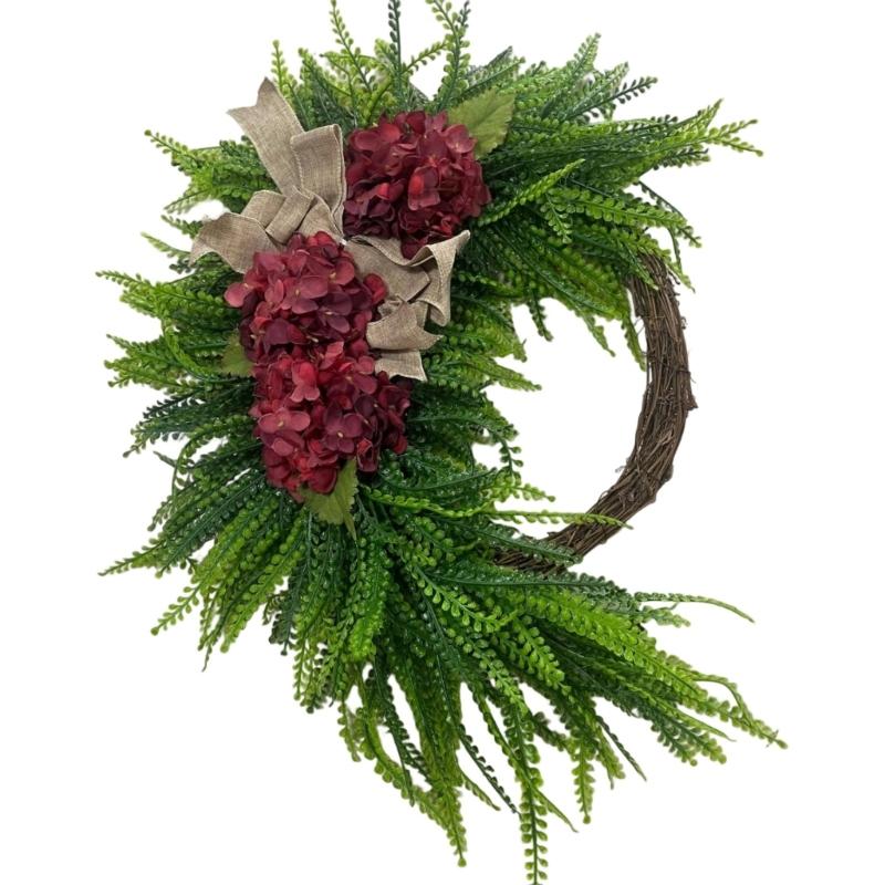 Rustics Floral Wreath Wall Hanging Rattan Frame With Artificial Hydrangea Blooms Ornament For Indoor Decoration