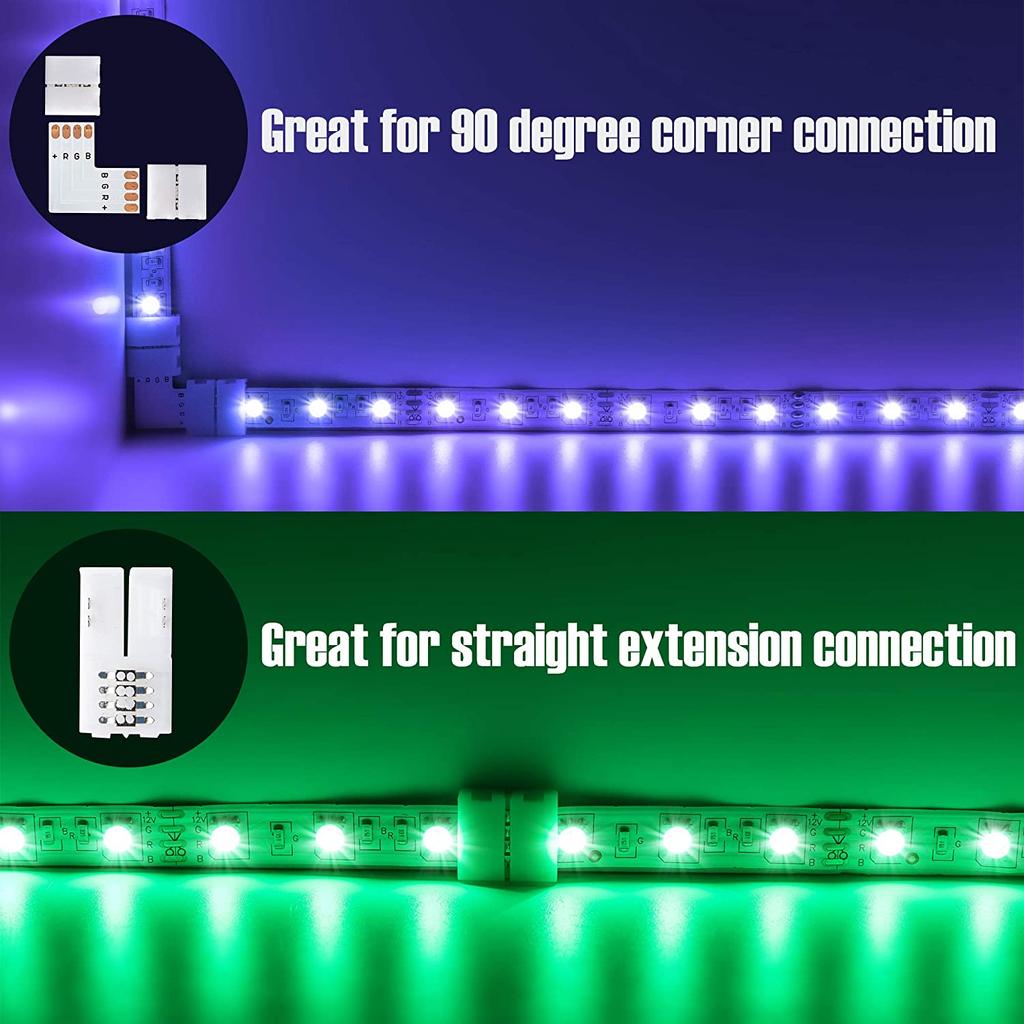 L Shape 4-Pin LED Connectors 10mm Wide Right Angle Corner Connectors Solderless Adapter Connector Terminal for 3528/5050 SMD RGB