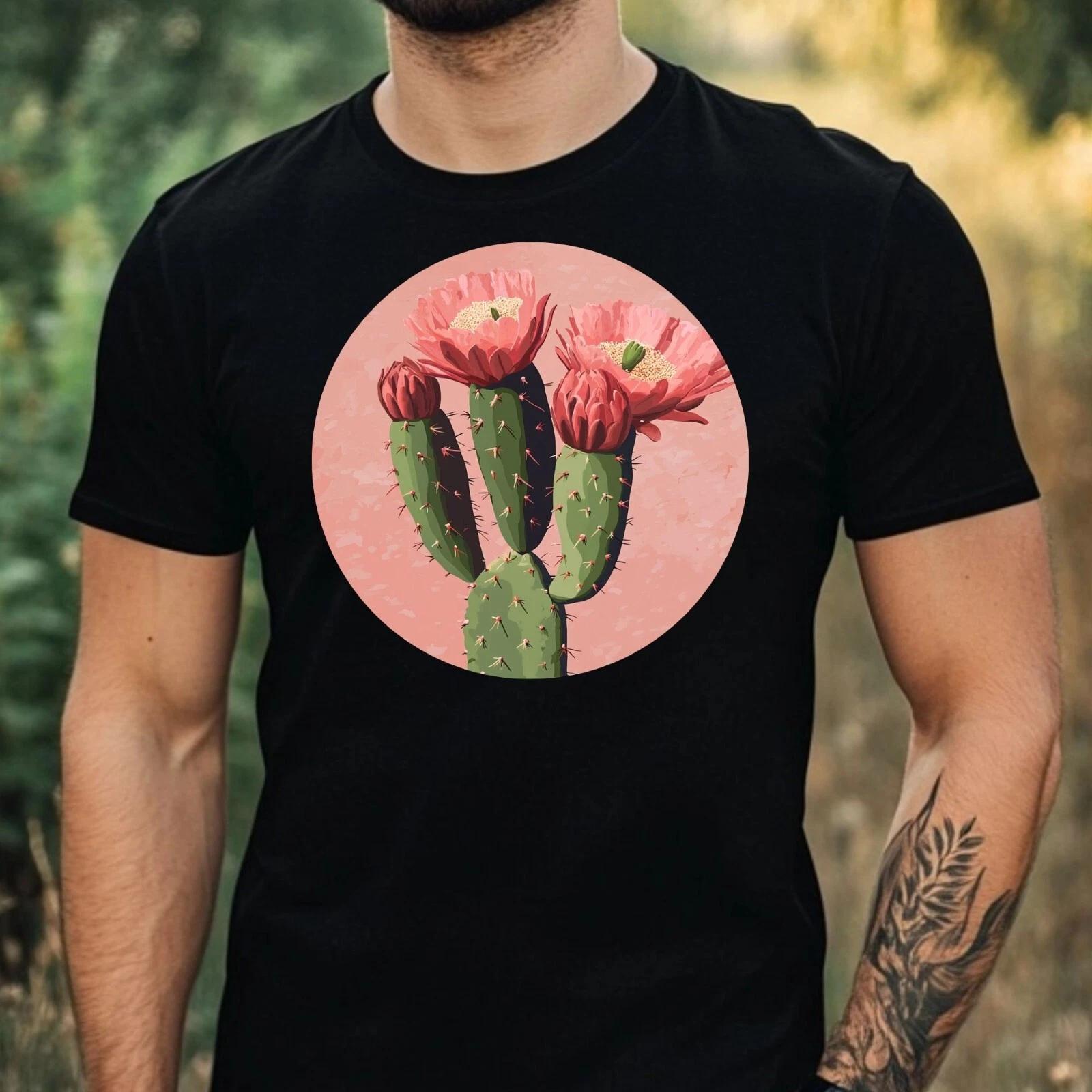 T-Shirt Herren Rosa Kaktus Motiv Baumwolle Größe XS bis 5XL S