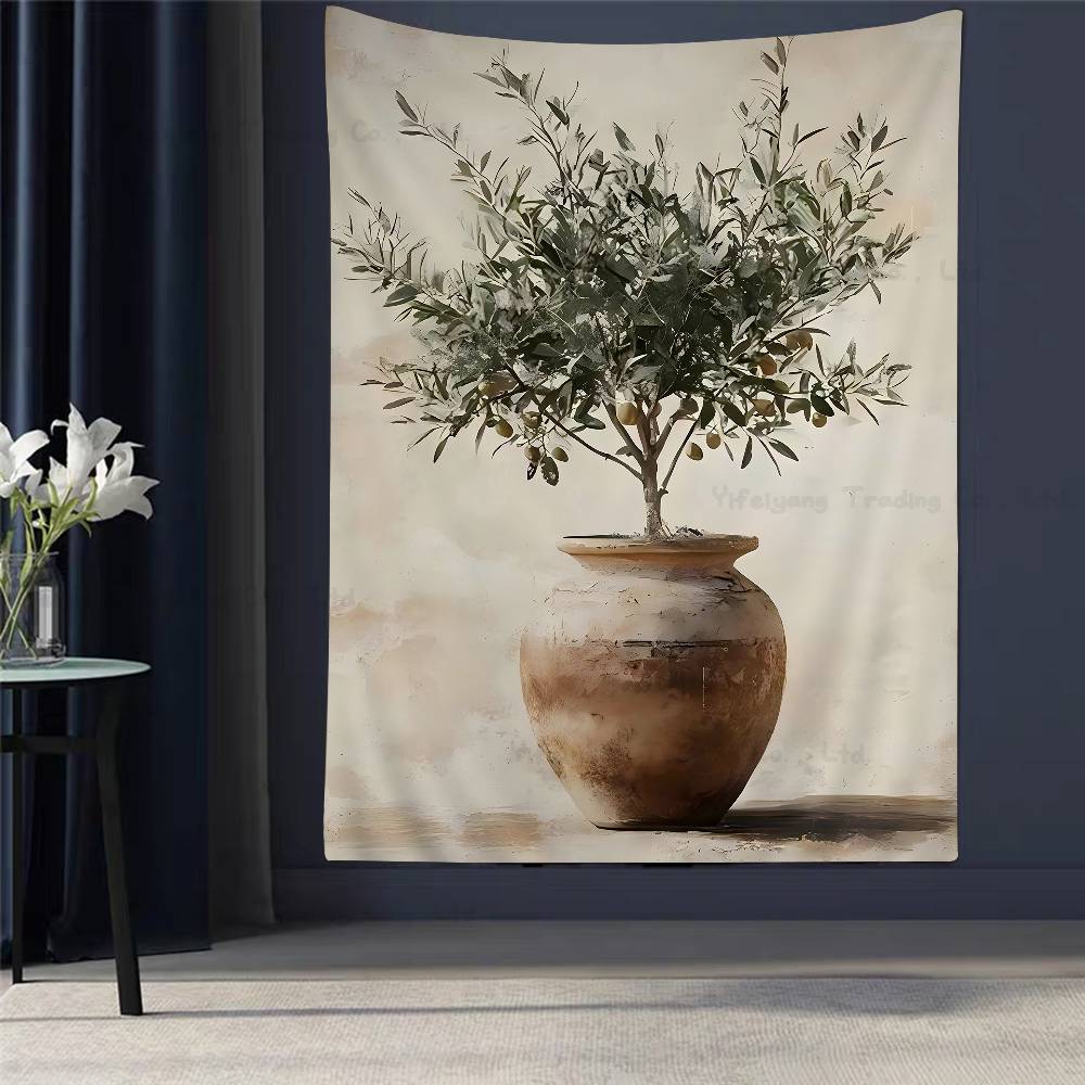 Chic Olive Tree In Vase Canvas Art Hippie Wall Hanging Tapestries For Living Room Home Dorm Decor Art Home Decor