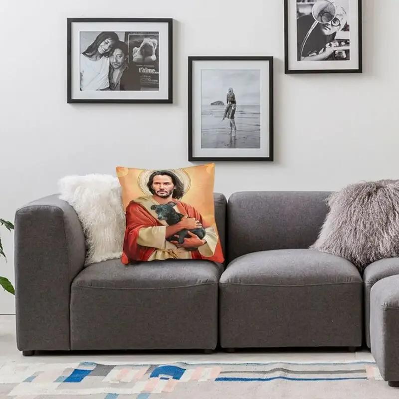 Nordic Modern Keanu Reeves Holding A Puppy Cushion Cover Polyester Saint Meme Jesus John Wick Pillow Case Sofa Home Decoration