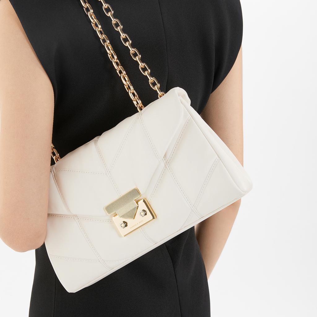 New CHARLES&KEITH Wedding Collection PU Shoulder Bag Small Square Bag Shoulder Bag Medium Size Women's Multicolor CK2-20671469