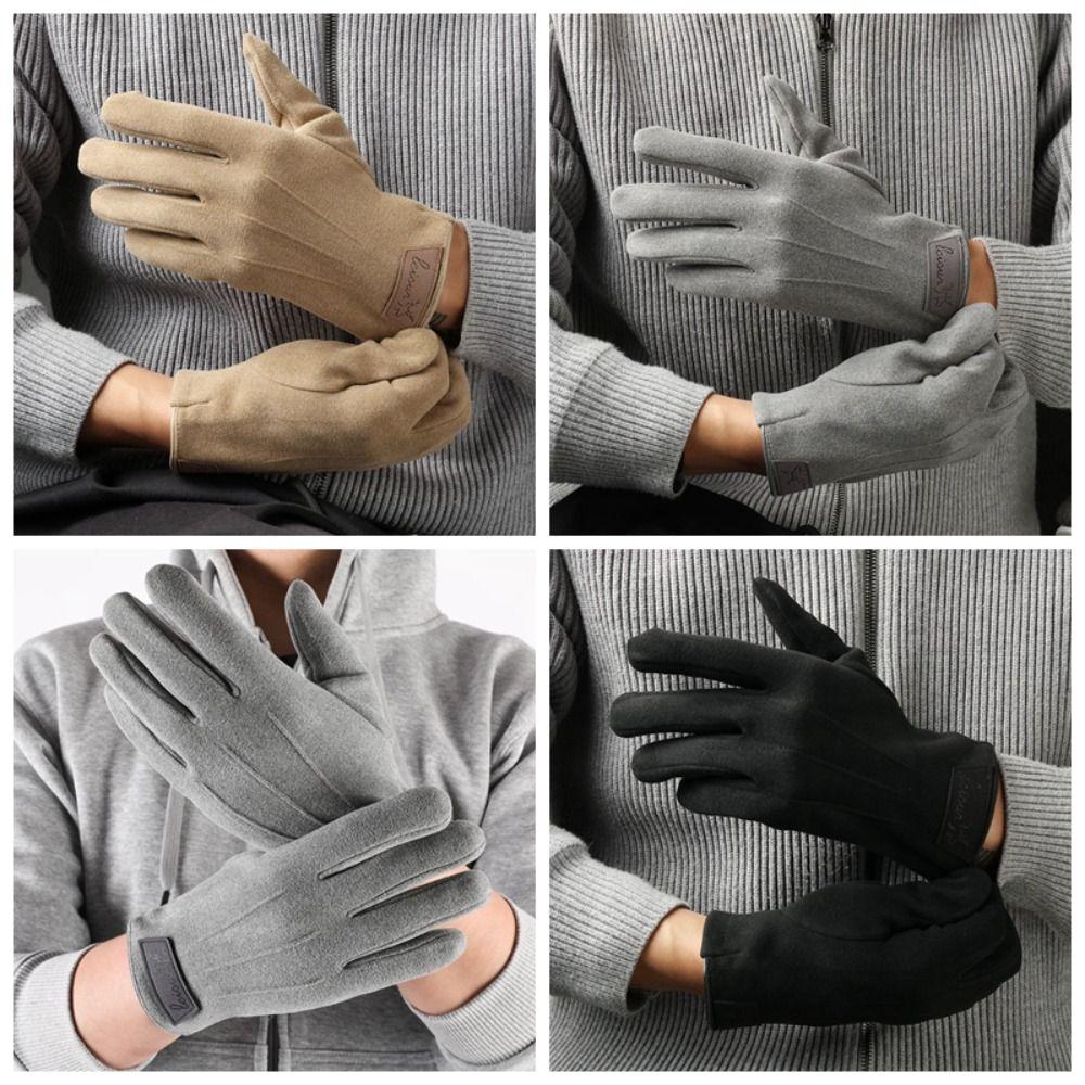 Keep Warm Winter Velvet Mittens Full Finger Gloves Simple Men Gloves Riding
