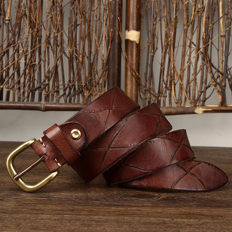 2023 Washed Handmade Knife Mark Belt Men'S Genuine Leather Pin Buckle Personality Trend First Layer Cowhide Belt Men'S