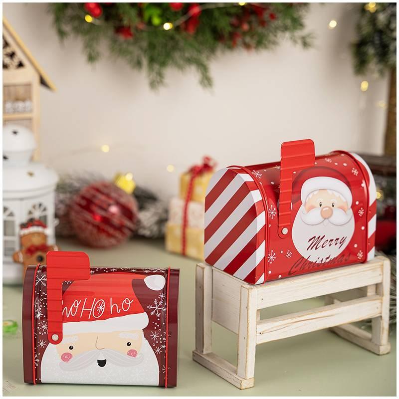 Charming Red Christmas Mailbox Decorative Metal Gift Box For Festive Candy Storage