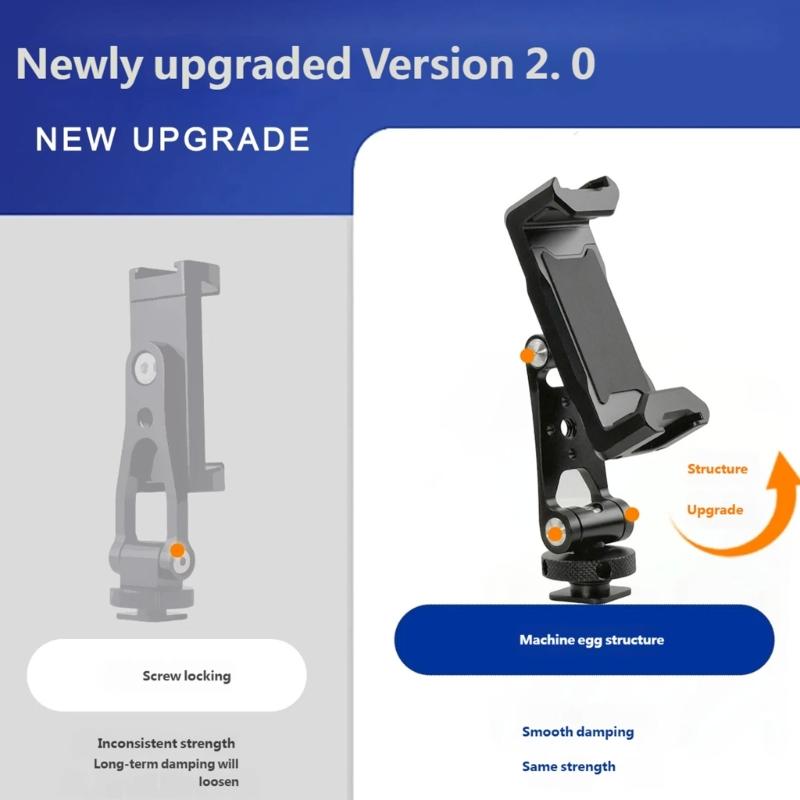Universal Cold Shoe Phone Holder Adjustable 360 Rotations Metal Brackets Simple Installs Suitable for Mobile Devices