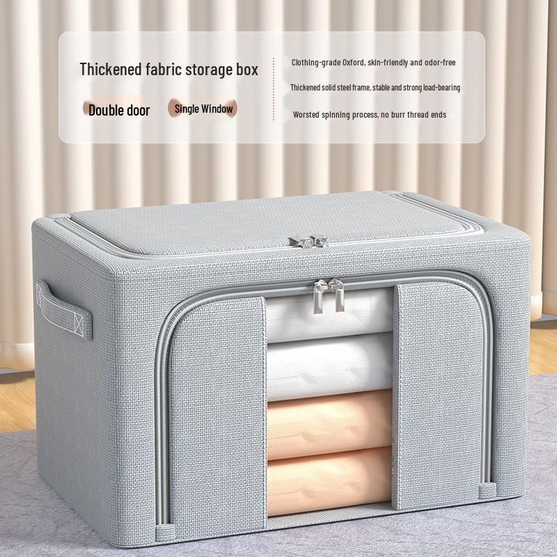 Large Steel Frame Folding Storage Box with Clear Window - Oxford Cloth for Toys and Clothes Organizing