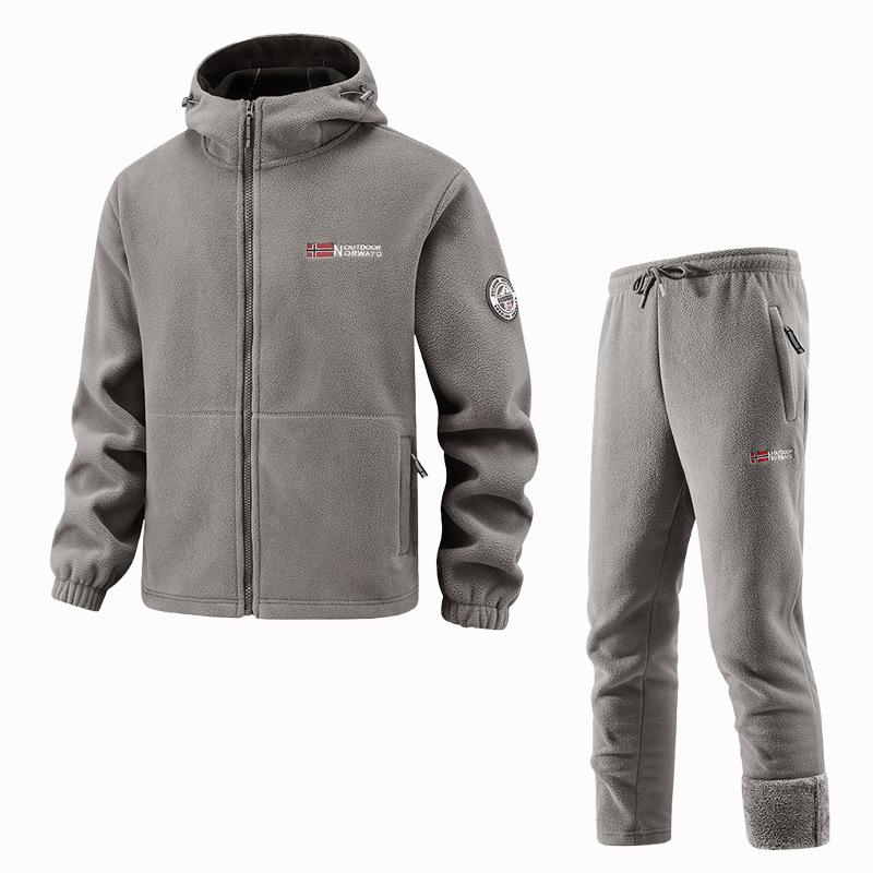 Zimná súprava športového oblečenia Pánska retro tréningová hrubá flísová bunda + nohavice Dvojdielna súprava Ležérna lyžiarska bežecká tepláková súprava