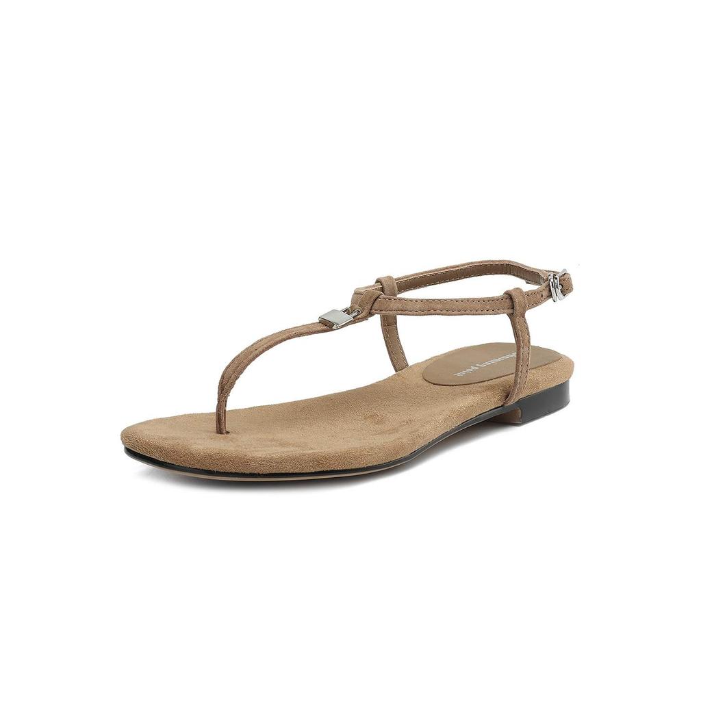 Krazing Pot Suede Summer Size 42 Low Heels Luxury Shoes European Design Women Women Peep Toe Slip On Sandals