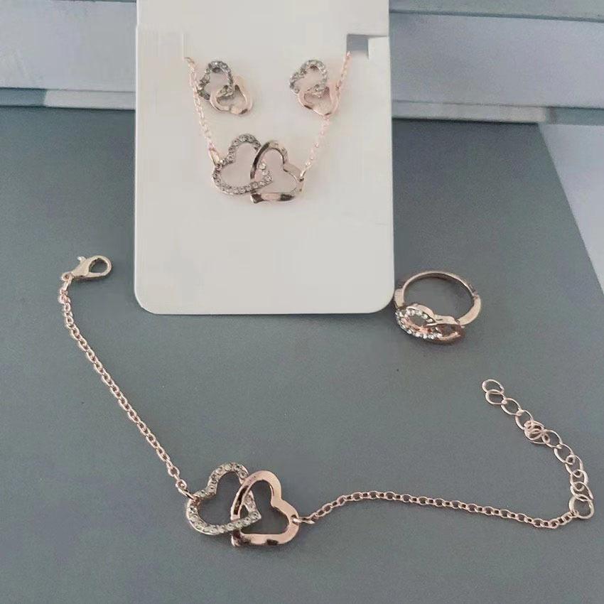 Luxury Rhinestone 4-Piece Jewelry Set, Necklace Earrings Bracelet Ring