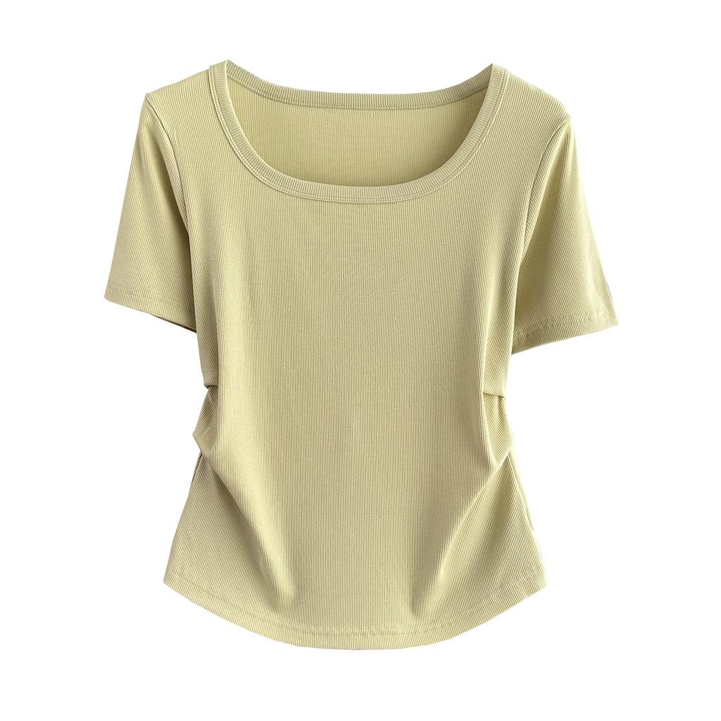 Plus Size Square Neck Standard Sleeve T-Shirt Loose Slimming Ribbed Base Top Versatile Breathable Soft Material Flattering Slim Women Top