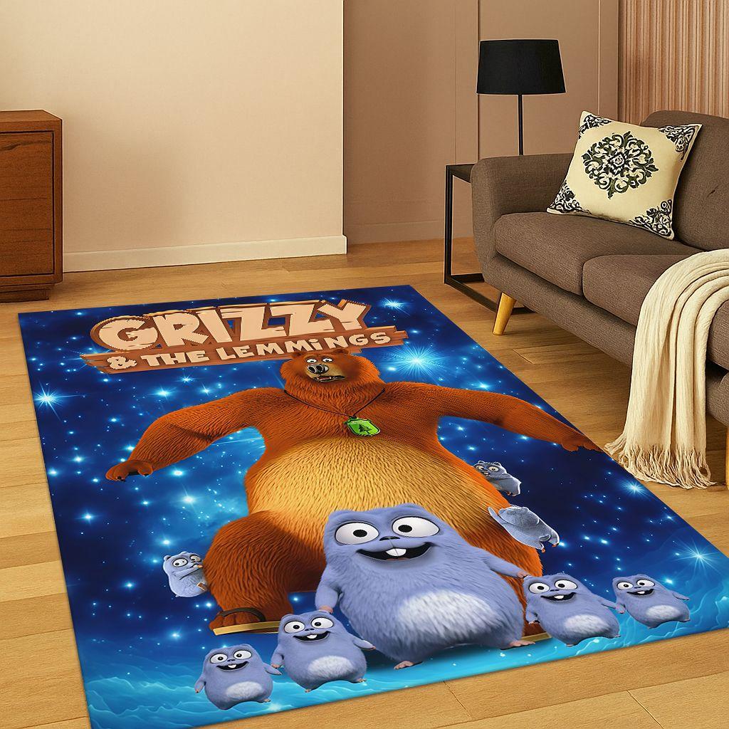 3D Grizzy and The Lemmings Cartoon Carpet Rug for Bedroom Living Room Sofa Home Decor,kids Game Area Rug Non-slip Floor Mat Gift