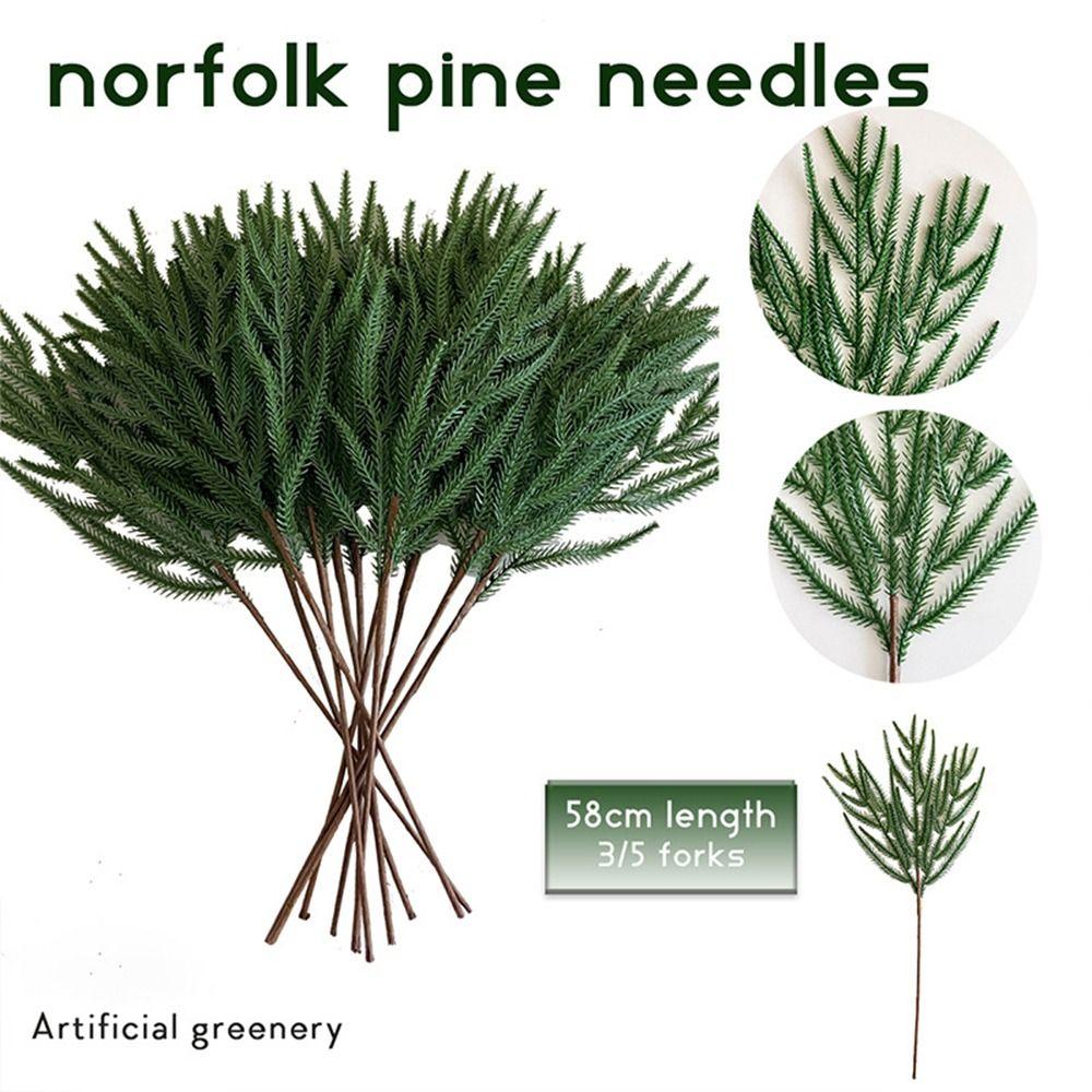 5PCS Green Artificial Norfolk Pine Branches 3/5 Forks Plastic Simulation Ceder Branches DIY Wreath Accessories