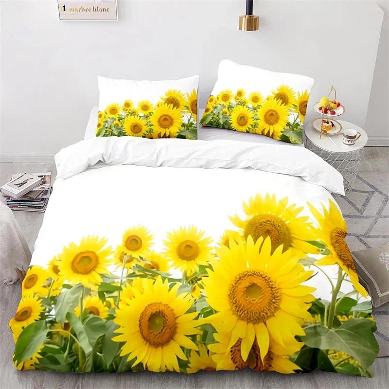 Sunflower Soft Duvet Cover Microfiber Rustic Floral Warm Comforter Cover Nature Theme Yelow Blosom Beding Set Twin King For Children Kids Adult