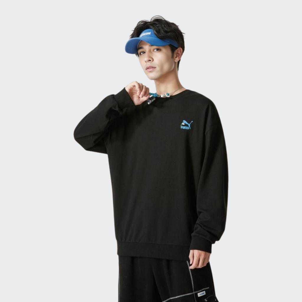 Puma Solid Color Simple Logo Print Pullover Sweatshirt Men Tops Black 538780-01