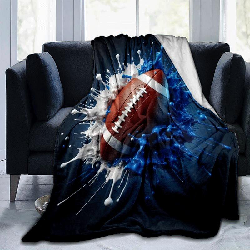 1pc Football Printing Lightweight Flannel Blanket, Comfortable and Warm Blanket, for Camping Sofa Bed and Couch Office, in All Seasons