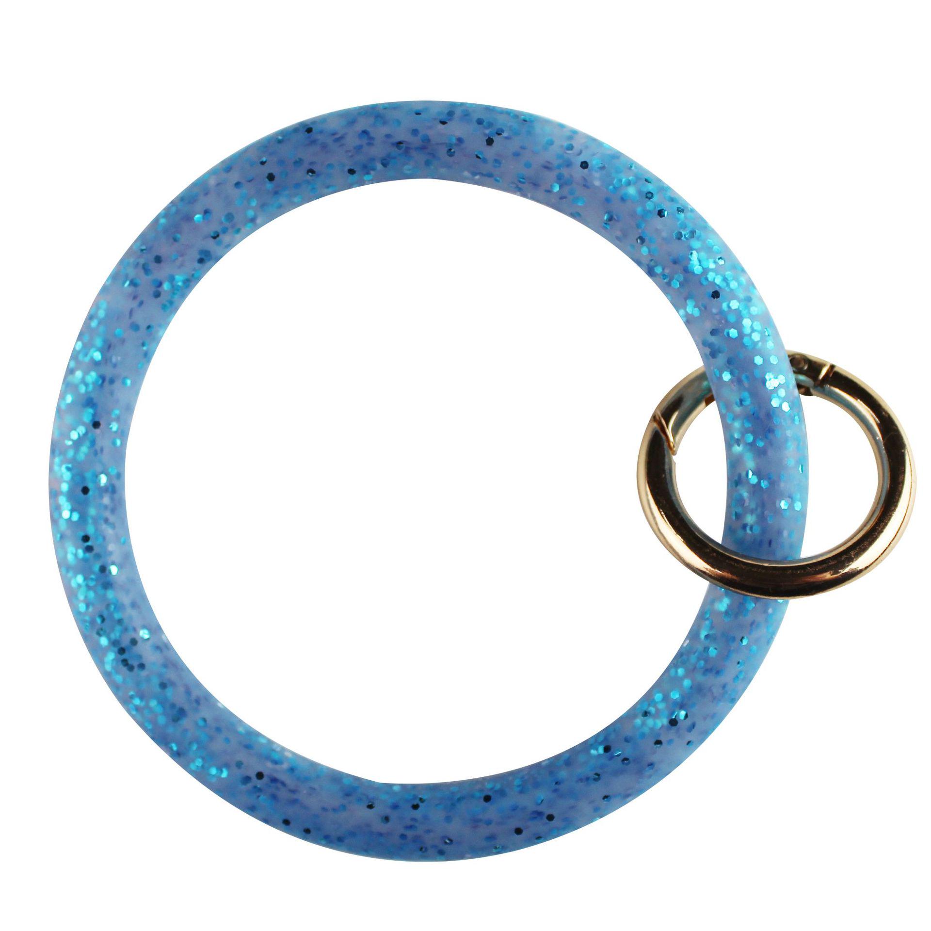 

Gold Glitter Sequin Silicone Bracelet Keychain with Creative Circle Key Ring