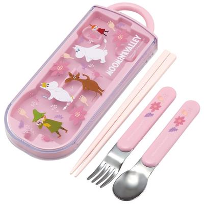 Lunch Box Trio and Antibacterial Made In Moomin Anime for TACC2AG Kids' Set, Chopsticks, Spoon, Fork, Cutlery, Easy-Open Slide-Open Design,