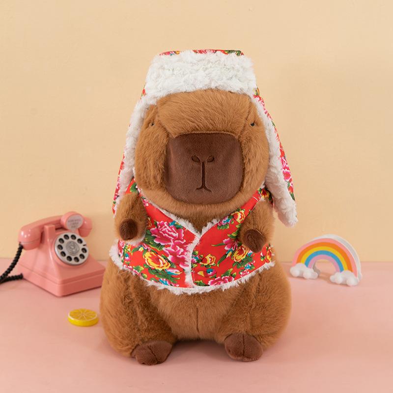 

Big flower jacket kapibara Internet celebrity funny doll capybara guinea pig doll sitting girlfriend plush toy 35cm