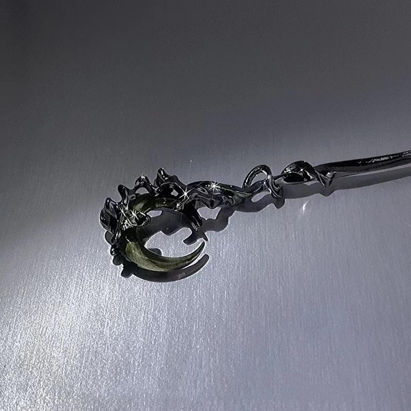 2025 New Black Crystal Moon Hair Stick For Women Vintage Chinese Style Chopstick Shaped Hairpin Headdress Hair Accessories