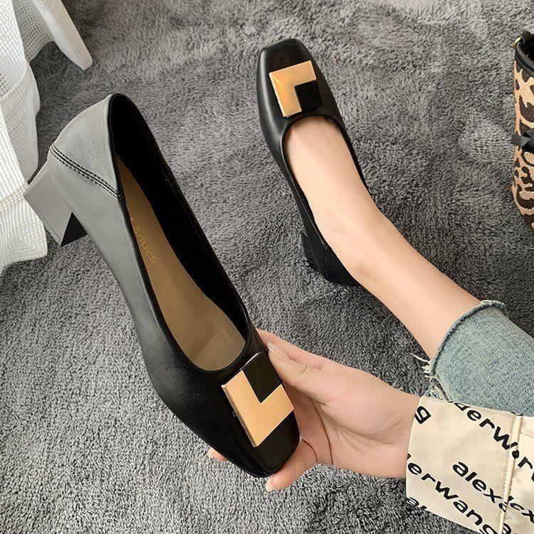 

Женские туфли-лодочки весна 2025 новая квадратный носок неглубокий вырез толстый каблук средний каблук рабочие туфли корейская версия универсальные женские туфли-лодочки 40 чёрный