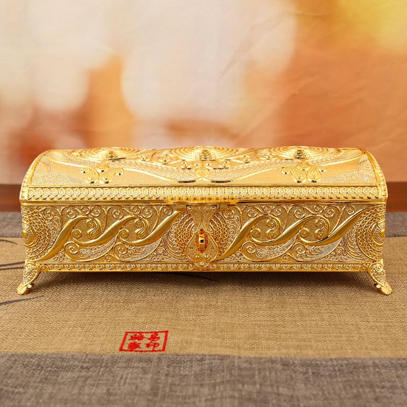 Vintage Jewelry Box Elegant Colorfast Alloy Rustproof Soft Velvet Lined Trinket Storage for Home Office Decor